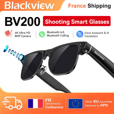 Gafas inteligentes para grabación Blackview BV200, Cámara 8MP 4K Ultra HD, Bluetooth 6.0, Llamadas Bluetooth, Asistente de voz y traducción IA, Resistente al agua diario IP54
