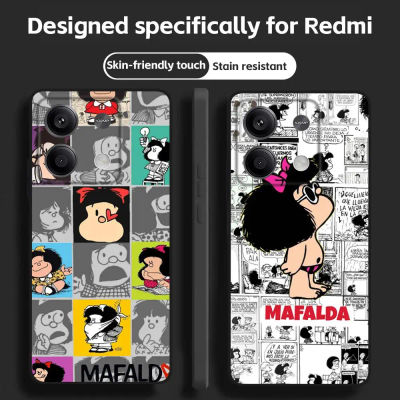 Funda de teléfono con diseño de cómic Mafalda para niña, funda de teléfono negra suave para Redmi Note 14 13 12 11 Pro Plus S 5G 14C A3