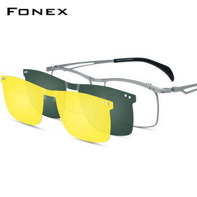 Montura de gafas FONEX de titanio para hombre, gafas cuadradas con Clip magnético, gafas de visión nocturna y lentes polarizadas, gafas ultraligeras japonesas 85759