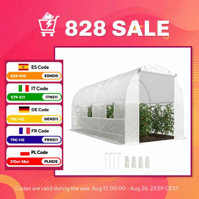 Outsunny Invernadero Túnel 445x200x200 cm con 6 Ventanas Cultivo Plantas Blanco