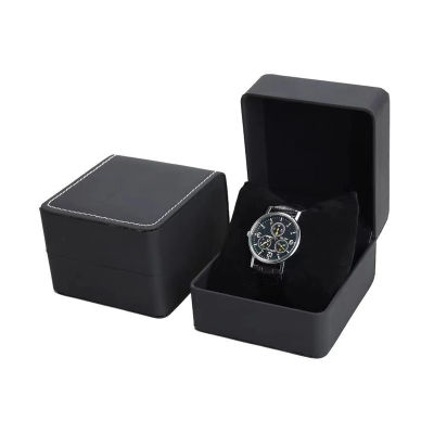 Lnofxas Caja de regalo negra para reloj individual con almohada Organizador de vitrina de reloj de pulsera de cuero PU para hombres