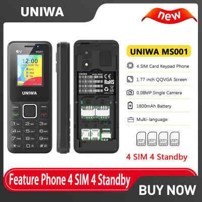 Teléfono con funciones UNIWA MS001 2G, 4 tarjetas SIM, 4 modos de espera, amplificador de señal GSM, teléfono con teclado, batería de 1800 mAh, radio inalámbrica, linterna, teléfono celular para