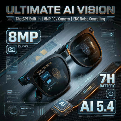 Gafas Inteligentes con IA 2026, Cámara HD 4K de 8MP, Antivibración, Grabación de Video, ChatGP, Traducción WIFI, Llamadas, Gafas de Sol Impermeables para Hombre