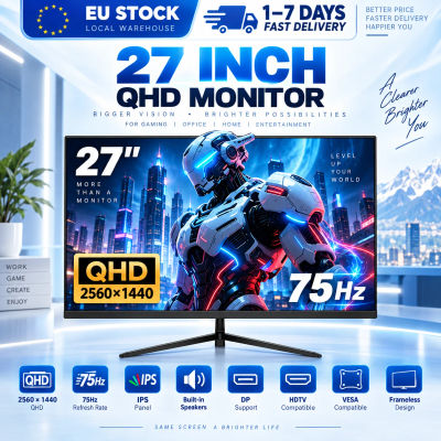 Monitor IPS de 27 pulgadas con resolución QHD de 2560 x 1440 y 75 Hz, pantalla para PC con altavoces integrados, conexión DisplayPort, compatibilidad con HDTV y soporte VESA, ideal para la oficina, el