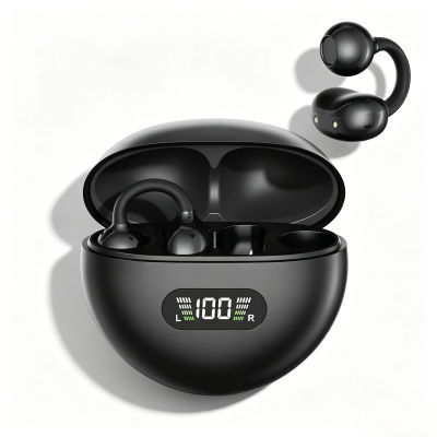 Auriculares Inalámbricos con Clip para la Oreja y Pantalla Digital, Conducción Ósea, Bluetooth 5.4, Cómodos, Resistentes al Agua, Auriculares Deportivos