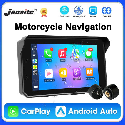 Jansite-navegador GPS para motocicleta de 5 pulgadas, inalámbrico, Carplay y Android Auto, pantalla impermeable IPX7, Monitor Dual Bluetooth 5,0 para Moto