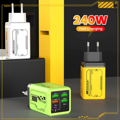 Cargador de Teléfono Móvil de Carga Súper Rápida de 240W, 4 USB + 2 Tipo C, 6 Puertos USB3.0 PD3.0, Enchufe EU/UK/US para iPhone 17 16 Samsung POCO