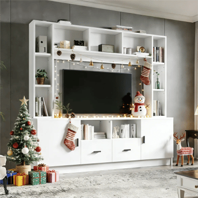 Juego de pared para TV de 180*35*170 cm con escaparate, mueble para TV, 2 gabinetes, 2 cajones, 11 compartimentos de almacenamiento, TV de hasta 60'