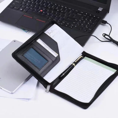 Portafolio de negocios portátil de cuero PU A5, carpeta Padfolio, estuche para documentos, organizador con tarjetero, Bloc de notas