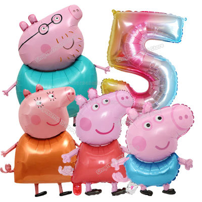 Set de Globos con Números de Peppa Pig, Decoración para Fiestas de Cumpleaños de Niños y Niñas, Globos de Aluminio de Dibujos Animados, Artículos para Baby Shower, Eventos Infantiles