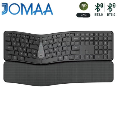 Teclado Inalámbrico Ergonómico 2.4G, Escritura Natural y Cómoda, Reposamuñecas, Teclado Bluetooth Recargable Multidispositivo para Portátil