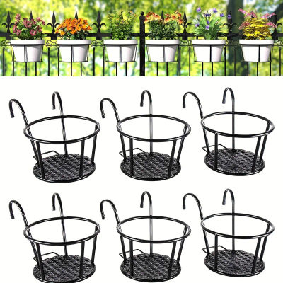 Cesta colgante para maceta con barandilla de Metal, arte del hierro, para interior, soporte para maceta, paquete de 6 plantas al aire libre, perfecta para porches y 3 uds.