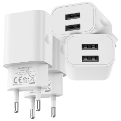 Cargador adaptador de teléfono Universal 5V 2A cargadores rápidos USB duales para iPhone 14 15 16 Xiaomi Huawei adaptador de carga de viaje enchufe de la UE