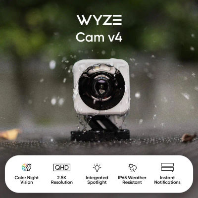 Wyze Cam v4, cámara de seguridad inteligente para el hogar con Wi-Fi 2K HD, uso interior/exterior, monitor para mascotas/bebés, foco/sirena activada por movimiento,