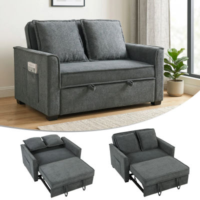HOMCOM Sofá Cama 3 en 1 con Respaldo Ajustable 2 Almohadas Bolsillos