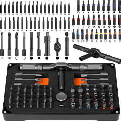 Juego de destornilladores de trinquete 74 en 1, Kit de herramientas de reparación portátil con mango en T desmontable para muebles, ordenador, bicicleta, gafas DIY