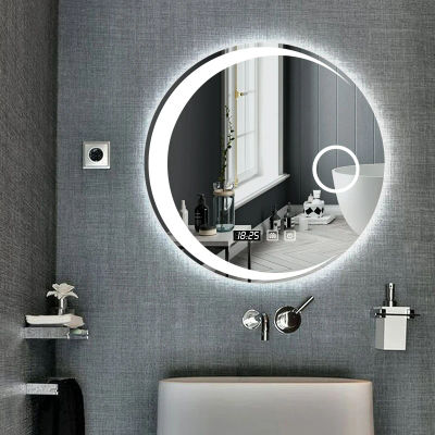 Espejo de Baño Redondo de 60 cm con Forma de Luna, Luz LED Regulable, Antivaho, Altavoz Bluetooth, Táctil Inteligente, de Pared