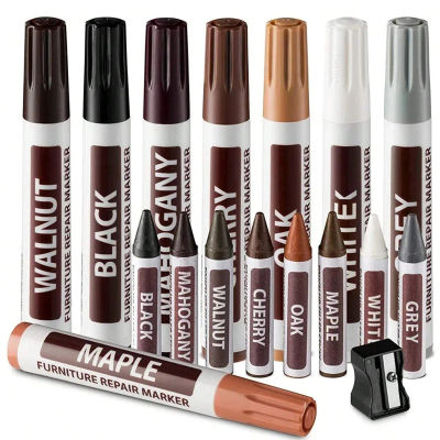 Kit de retoque para muebles, marcadores, crayones, palos de relleno, bolígrafo de pintura, bolígrafos de reparación de arañazos dañados de madera, 6-21 Uds.