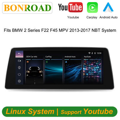 Monitor Multimedia para Auto Bonroad de 10.25 Pulgadas con Linux, Carplay y Android para BMW Serie 2 F22 F45 MPV 2013-2017 Sistema NBT, Radio con Airplay