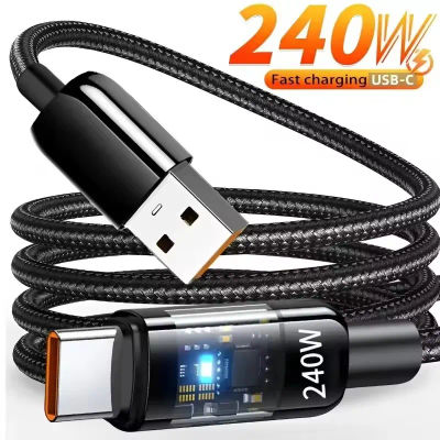 Cable de carga súper rápida QC 3,0 USB a tipo C de 240W para Samsung, Xiaomi, Huawei, pantalla Digital LED, Cable de datos para cargador de teléfono