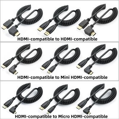 Cable compatible Mini/Micro HDMI en ángulo izquierdo/derecho, 1080P, compatible con HDMI, rizo de resorte 1,4 para Monitor de videocámara DSLR Nikon/Canon ​