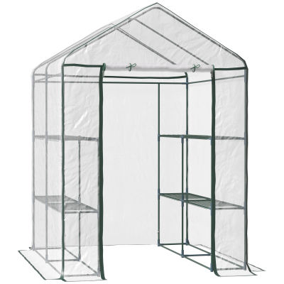 Outsunny Invernadero Transparente de Jardín Vivero Casero Plantas con 3 Pisos 143x143x195cm Marco Acero Jardinería Invernadero