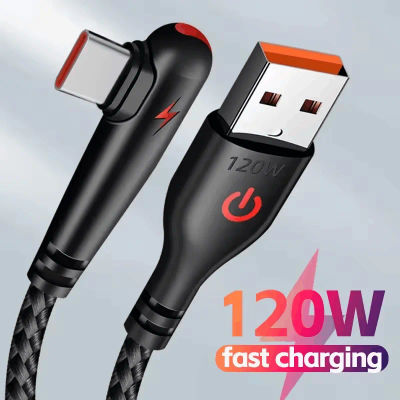 Cable USB tipo C de 120W, codo de 90 grados, cargador de teléfono de carga rápida, Cable de datos para Samsung Xiaomi Huawei, Cable de carga rápida USB C