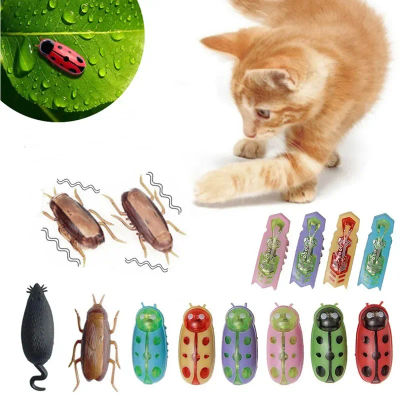 Juguetes de insectos eléctricos divertidos para gatos, túnel automático, Mini Robot, vibración de insectos, funciona con batería, cucarachas, Mariquita