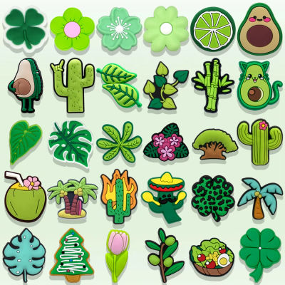 Dijes de plantas verdes naturales para mujeres y niñas, accesorios de alfileres, Cactus, flor, limón, decoraciones de zapatos, hebilla de regalo, 1/30 piezas