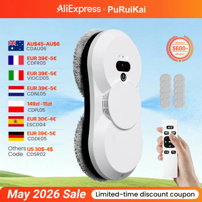 Robot Limpiacristales PuRuiKai, Succión de 5600 Pa, Pulverizador Automático Bidireccional con Tanque de 50 ml, Múltiples Sistemas de Seguridad, con Motores sin Escobillas