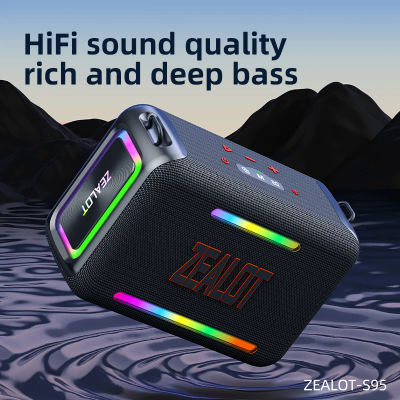 Zealot_S95 Altavoz Bluetooth Portátil Impermeable de 120W de Alta Potencia con Luz RGB Colorida, Subwoofer Inalámbrico, Sonido Envolvente Estéreo 360 TWS