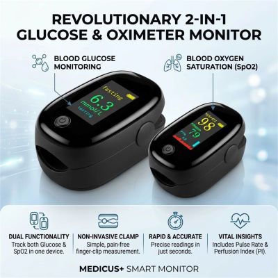 Medidor de glucosa en sangre y oxígeno en sangre 2 en 1, medidor de glucosa en sangre y oxímetro de pulso, monitor de presión arterial, oxímetro de pulso SPO2