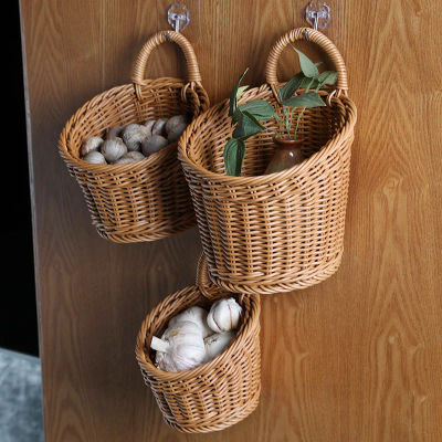 Cesta de verduras montada en la pared, cesta de frutas y artículos diversos, cesta de almacenamiento de tejido de mimbre Natural, almacenamiento de cocina, decoración del hogar