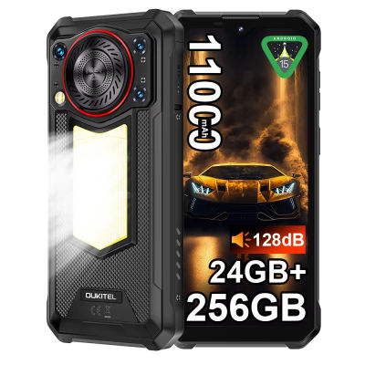OUKITEL WP53 PRO Smartphone, 24GB RAM(8+16 Expandible) 256GB ROM, Android 15, Batería Grande de 11000mAh, Pantalla HD de 6,52", Cámara 50MP, Luz de Camping, Altavoz Potente, NFC, Teléfono Móvil