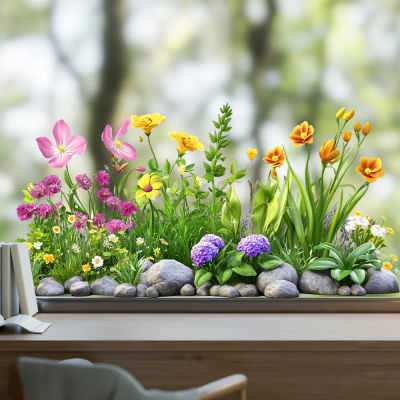 1 unidad de pegatina electrostática para ventanas y puertas de vidrio con diseño de flores y plantas pintadas al agua, material UV para decoración del hogar