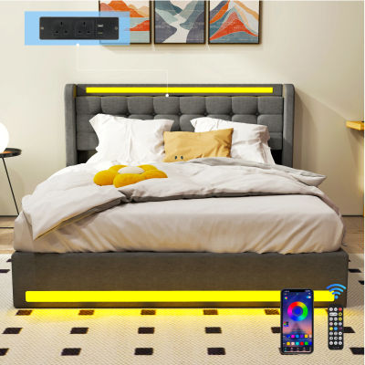 Cama tapizada, estructura de cama, cabecero tapizado, muebles de dormitorio (90/140/160×200 cm), lino gris oscuro.
