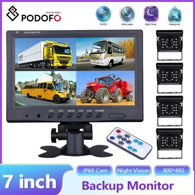 Cámara de respaldo Podofo de 9 pulgadas con monitor para automóvil, pantalla dividida en cuatro partes, visión nocturna, grabadora de 4 canales, cámara de visión trasera para camión y autobús