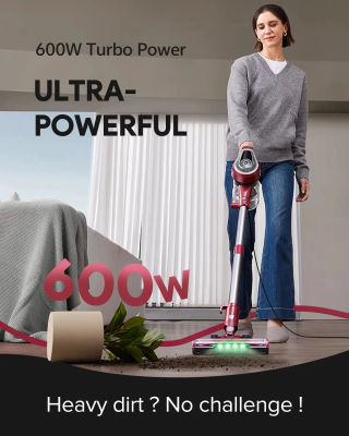 Aspiradora con Cable Vactidy C8 de 60kPa de Succión, Cable de 7m, Ligera (1.7kg), Motor Turbo de 600W, Depósito de Polvo de 1.5L, Cepillo en Forma de V