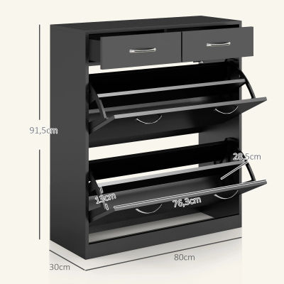 HOMCOM Mueble Zapatero Estrecho Armario de Zapatos con 2 Cajones Abatibles para 12 Pares de Zapatos 80x30x91,5 cm Negro