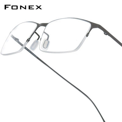 Montura de gafas FONEX de aleación de titanio para hombre, monturas de gafas cuadradas 2025, gafas coreanas de medio borde semisin montura ultraligeras 8101