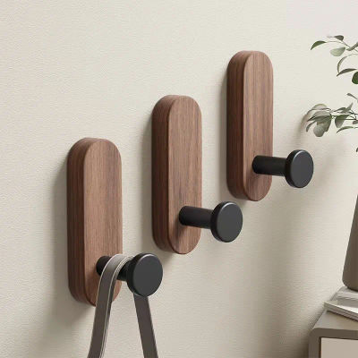 Ganchos de pared autoadhesivos montados de madera de nogal para colgar abrigo, toalla, ropa, manta, sombrero, mochila, bata, llavero de entrada