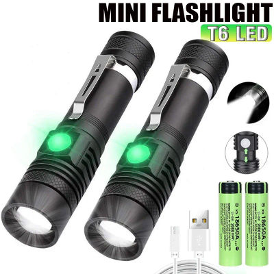 Linterna LED T6 superbrillante con cuentas, linterna externa con batería 18650, linterna resistente al agua con Zoom, 3 modos de iluminación, cargador USB