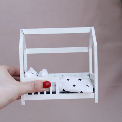 Modelo de Cama de Madera Blanca en Miniatura 1:12, Mini Cama, Pieza Decorativa de Muebles Simulados