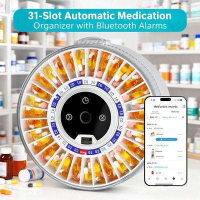 Dispensador de Pastillas Inteligente 2025, Dispensador Automático de 31 Días con Bluetooth y Bloqueo por Huella Dactilar para la Seguridad de Personas Mayores, Dispensador Diario Programable