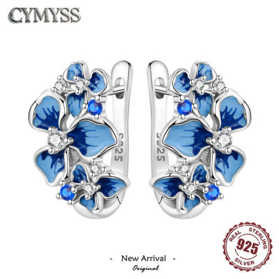 Pendientes de aro de plata de ley 925 con flores moradas, serie de hojas de plantas, flor de iris azul, pendientes de aro para mujer, regalos de joyería, pendientes colgantes