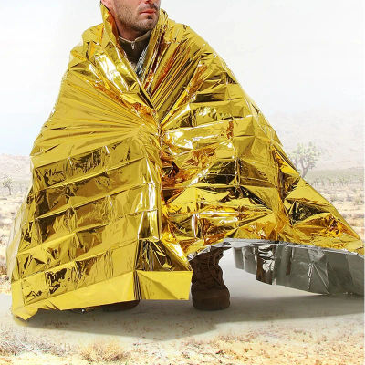 Poncho térmico de emergencia, manta ligera, resistente al agua, sombrilla a prueba de viento, estera de primeros auxilios reutilizable, cubierta para acampar
