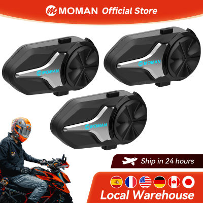 Intercomunicador para Casco de Motocicleta Moman, Sistema de Comunicación Mesh de Modo Dual para 24 Motociclistas, Auriculares con Altavoz para Casco BT5.4, Reducción de Ruido de 2000M