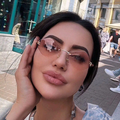 Gafas de sol sin montura a la moda en forma de diamante F, gafas de sol de marca de lujo para mujer, gafas clásicas y elegantes para mujer