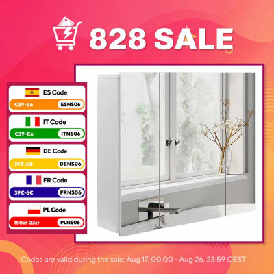 Kleankin Mueble de Baño con Espejo Mueble de Pared para Baño con 3 Puertas y Estantes Internos Ajustables 70x15x60 cm Blanco