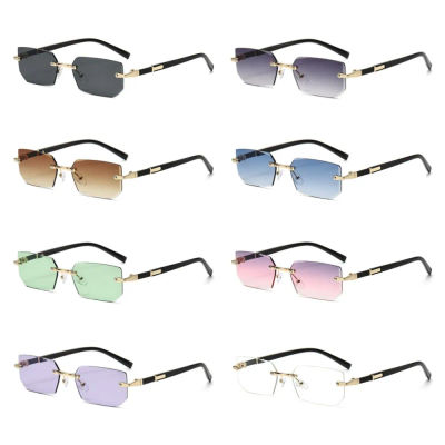Gafas de sol rectangulares con borde de corte sin montura Unisex, gafas sin marco, diseñador de moda, sombra cuadrada Vintage, Y2k